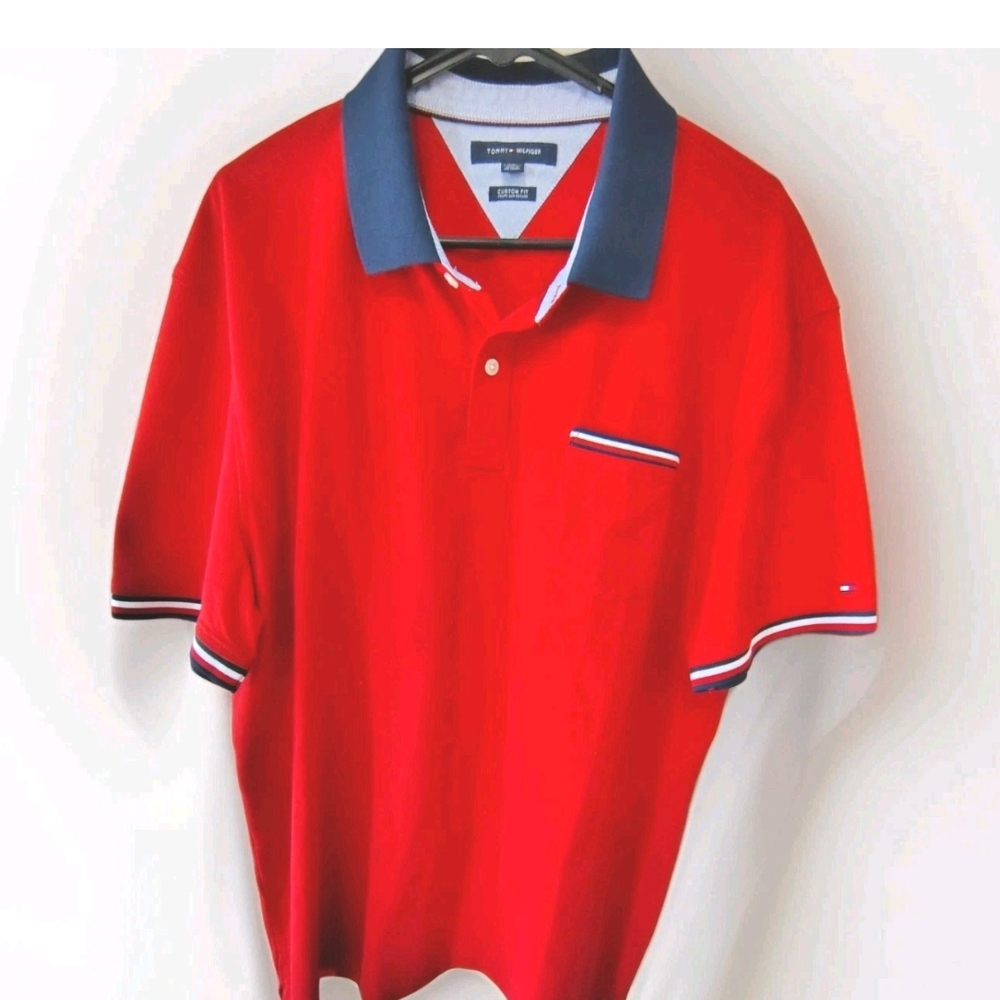 Tommy Hilfiger Red and Navy Polo Shirt for Men